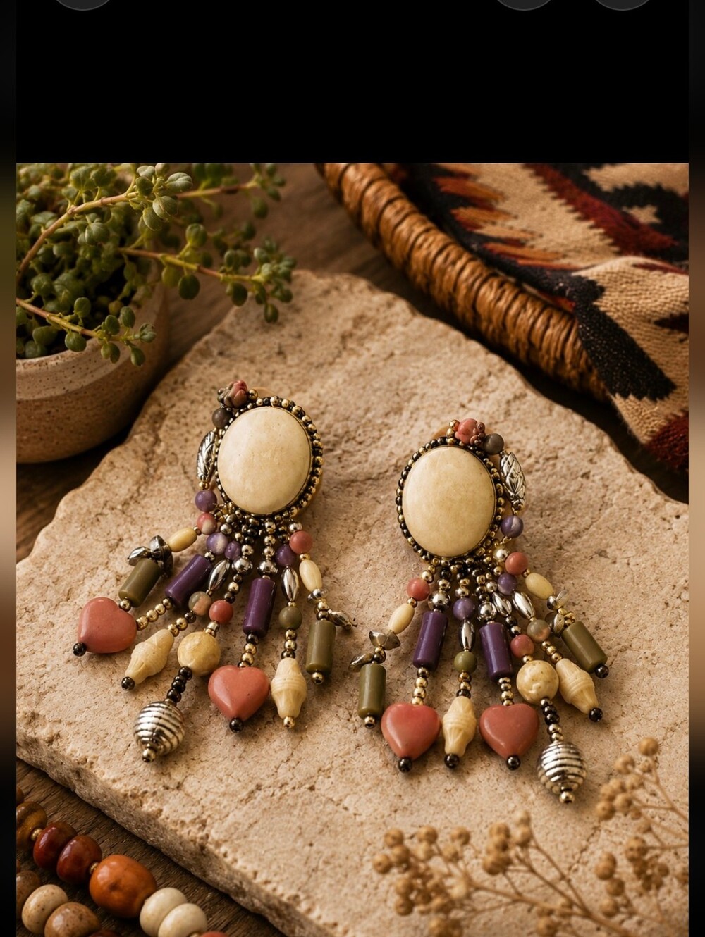 Native Navajo Hanmade Bohemian Multicolor Beaded Earrings